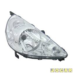 Farol principal - importado - <b>Honda Fit LX-MT 1.4 8V Flex de 2006 at 2008</b> - Fit 2003 at 2008 - H4 - mscara cromada - lado do passageiro - cada (unidade) - 581962