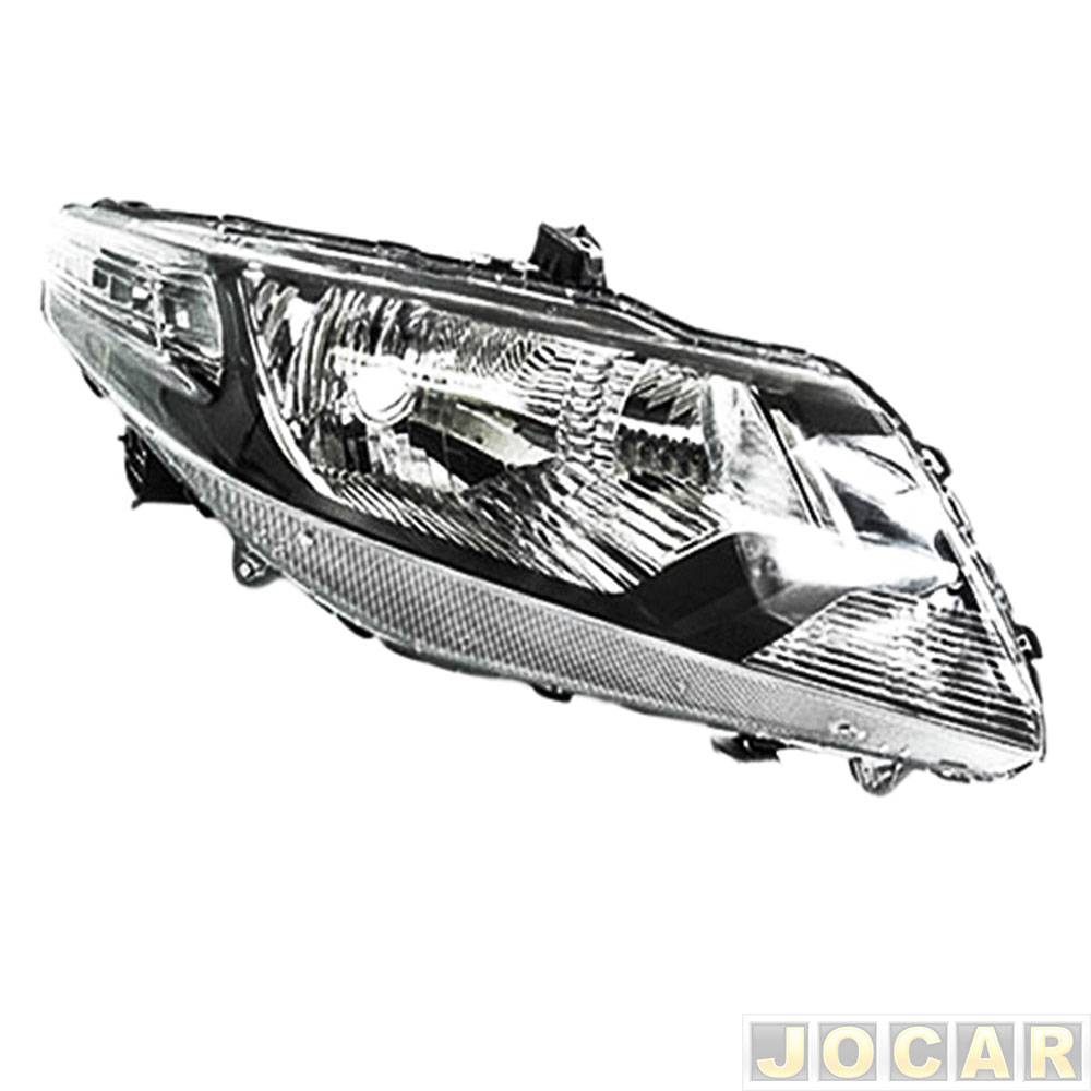 Farol principal - F2J Lighting (antiga Valeo) - City 2009 até 2014 - metalizado - lado do passageiro - cada (unidade) - LA44908