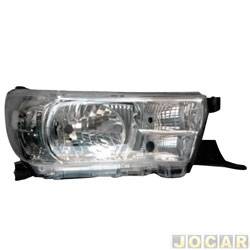 Farol principal - importado - <b>Toyota Hilux Cabine Dupla SRV 4X2 2.7 16V cmbio automtico Flex 4P de 2015 em diante</b> - Hilux Pick-up 2016 em diante - regulagem manual sem led - lado do passageiro - cada (unidade) - 27264