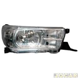 Farol principal - TYC - <b>Toyota Hilux Cabine Dupla SRV 4X2 2.7 16V cmbio automtico Flex 4P de 2015 em diante</b> - Hilux Pick-up 2016 em diante - eltrico - com motor sem led - H4 - lado do passageiro - cada (unidade) - 27486