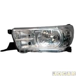 Farol principal - TYC - <b>Toyota Hilux Cabine Dupla SRV 4X2 2.7 16V cmbio automtico Flex 4P de 2015 em diante</b> - Hilux Pick-up 2016 em diante - eltrico - com motor sem led - H4 - lado do motorista - cada (unidade) - 27485