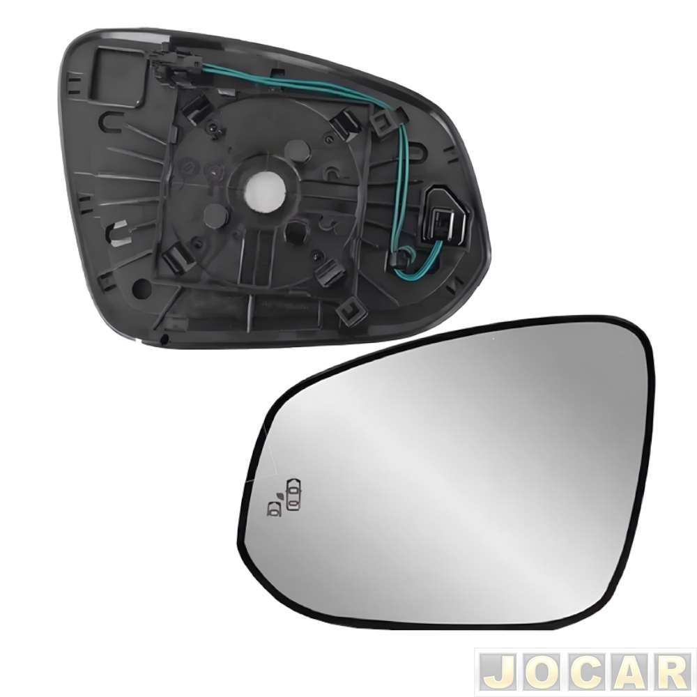 Lente do retrovisor com base - Metagal - Corolla Cross 2021 em diante - com sensor ponto cego - lado do motorista - cada (unidade) - RJAEM1