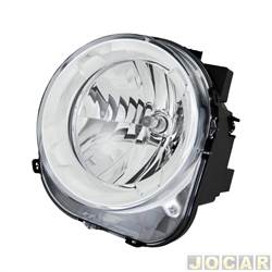 Farol principal - Magneti Marelli - <b>Jeep Renegade Custom 4X2 1.8 16V cmbio manual Flex de 2017 at 2021</b> - Renegade 2015 at 2021 - regulagem eltrica - H4 - lado do passageiro - cada (unidade) - IMM0611001