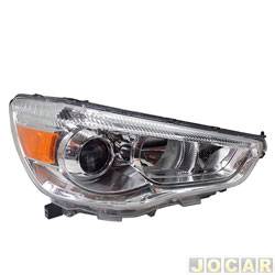 Farol principal - TYC - <b>Mitsubishi ASX 4X2 - CVT 2.0 16V flex 4P de 2017 at 2019</b> - ASX 2010 at 2019 - eltrico - lado do passageiro - cada (unidade) - 24276