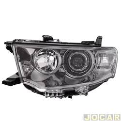 Farol principal - Depo - <b>Mitsubishi Pajero Dakar HPE 4X4-AT 3.5 V6 Flex 4P de 2014 at 2015</b> - Pajero Dakar 2014 at 2017 - regulagem manual/eltrica - lmpada comum - fum - lado do motorista - cada (unidade) - 27355