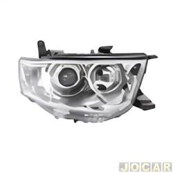 Farol principal - importado - <b>Mitsubishi Pajero Dakar HPE 4X4-AT 3.5 V6 Flex 4P de 2012 at 2013</b> - Pajero Dakar 2009 at 2013 - cromado - lado do passageiro - cada (unidade) - 32680