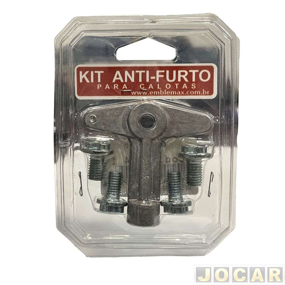 Kit antifurto de calota centro da roda - Emblemax - contém 1 chave e 4 parafusos - prata - jogo