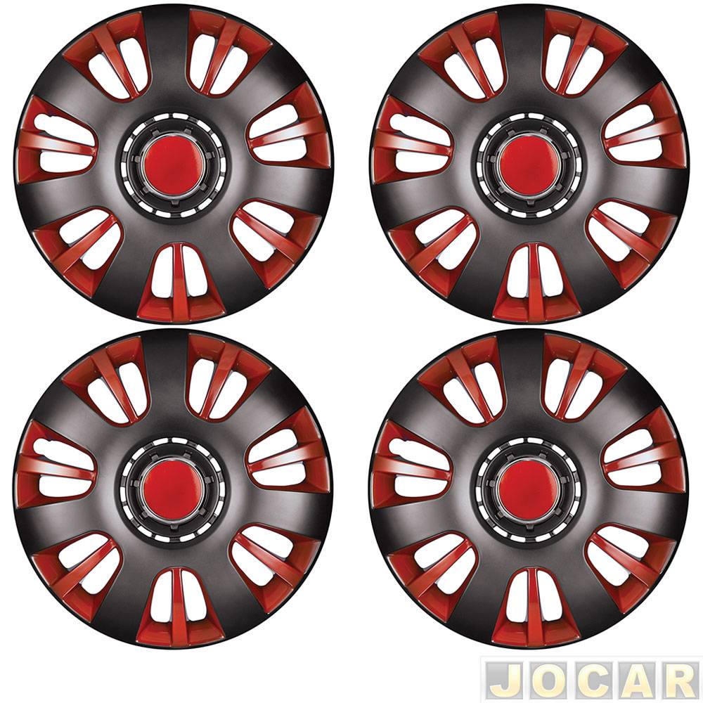 Calota aro 14 Universal - Podium - Universal Velox - vermelho e preto - jogo - P841