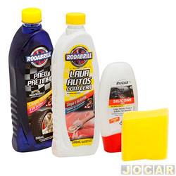 Kit para lavar carro - Rodabrill - xampu + limpa pneu + silicone + esponja - cada (unidade) - 13-753