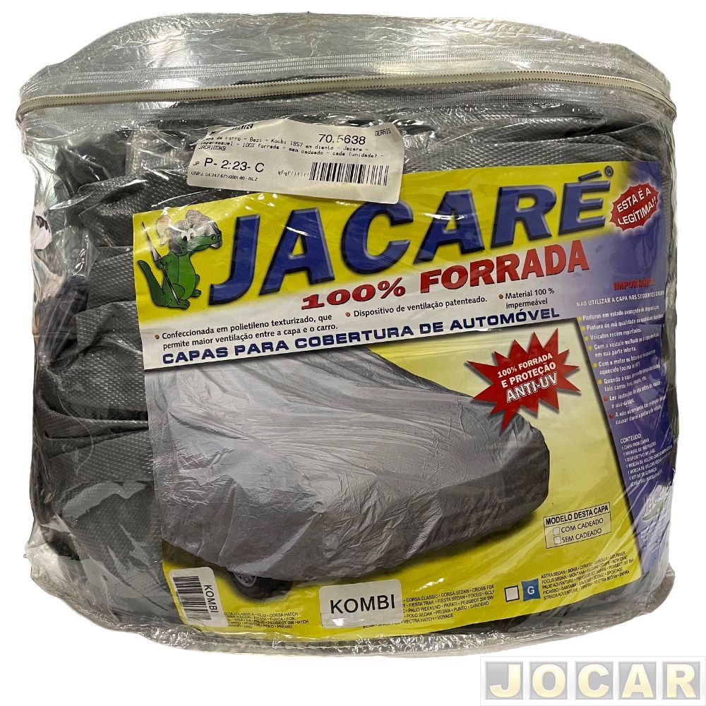 Capa de carro - Bezi - Kombi 1957 até 2014 - Jacaré - impermeável - 100% forrada - sem cadeado - cada (unidade) - JACA100KB