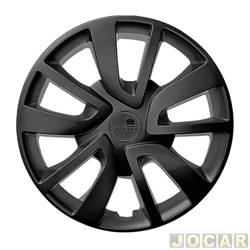 Calota aro 15 Renault - Grid - <b>Renault Sandero Stepway Rip Curl 1.6 16V Hi-Flex de 2012 at 2014</b> - Sandero/Logan 2014 em diante - encaixe - preta - cada (unidade) - 869AR-POF-U