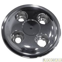 Calota do centro da roda Fiat - alternativo - <b>Fiat Strada Cabine Simples Working 1.5 mpi gasolina 2P de 1998 at 2001</b> - Strada 1998 at 2001 - p/roda ferro-furao 4X100 - cromada - cada (unidade)