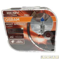 Kit lâmpada do farol - Osram - H1 - 12V - 55W - 3200K - Night Breaker Laser - 150% + luz - kit - 64150NL-HCB