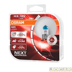 Kit lmpada do farol - Osram - H3 - 12V - 55W - 3900K - Night Breaker Laser - 150% + luz - kit - 64151NL-HCB