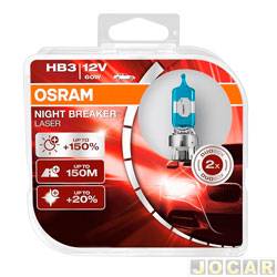 Kit lmpada do farol - Osram - HB3 - 12V - 60W - 3200K - Night Breaker Laser - 150% + luz - kit - 9005NL-HCB
