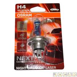 Lâmpada do farol principal - Osram - H4 - 12V - 60/55W - 3800K - Night Breaker - Laser 150% + luz - cada (unidade) - 64193NL-H4 Blister 1