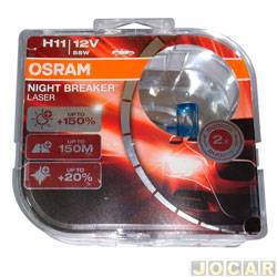 Kit lâmpada do farol - Osram - H11 - 12V - 55W - 3900K - Night Breaker Laser - 150% + luz - kit - 64211NL-H11 HCB2