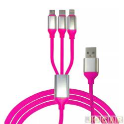 Cabo para celular - Estamparia Paulista - com 3 sadas (USB-B/USB-C/iPhone novo) - rosa - cada (unidade) - 709229