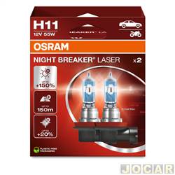 Kit lmpada do farol - Osram - <b>Audi A4 Sedan 2.4 V6 30V Multitronic 4P de 2002 at 2003</b> - Night Breaker Laser - H11 - 12V - 55W - 3200K - 150% + luz - kit - 64211NL-HCB DUO