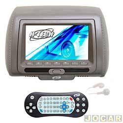 Encosto de cabea com monitor - H-Tech - com tela de 7" Led, leitor de DVD, MP3, MP4, MP5 e controle - cinza - cada (unidade) - HT-EDV03