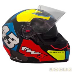 Capacete Moto - FW3 capacetes - GTX 43  com culos - amarelo e azul - n56 - cada (unidade) - 9910356