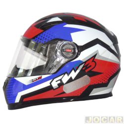 Capacete para motociclista - FW3 - GNT Super preto brilhante -vermelho com azul e branco - n56 - cada (unidade) - 8500256