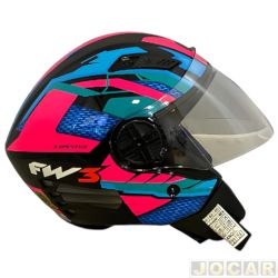 Capacete para motociclista - FW3 - X-open up fox - rosa com azul - N56 - cada (unidade) - 9600556